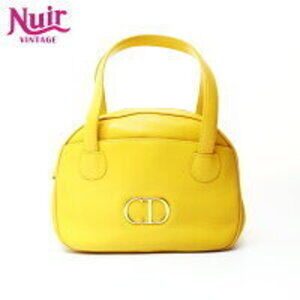 Christian Dior Leather CD Logo Bowling Bag Handbag Yellow